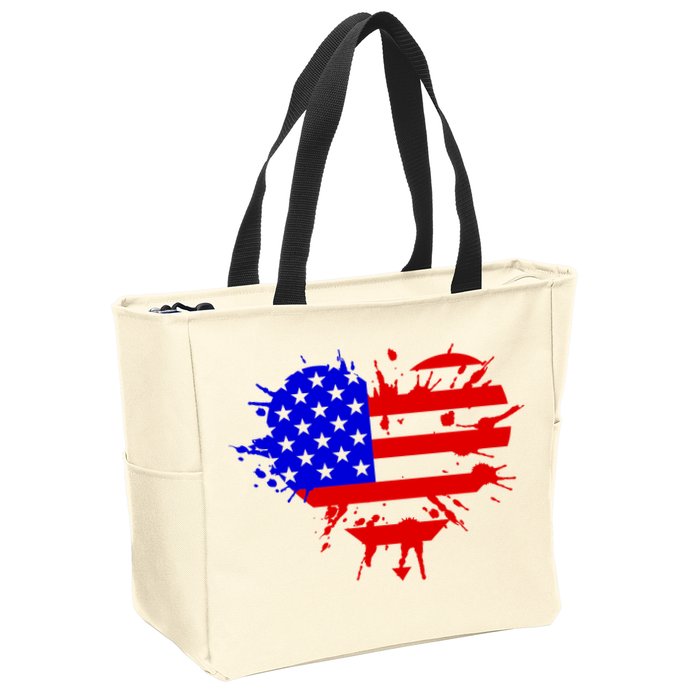 4th Of July USA Heart Zip Tote Bag