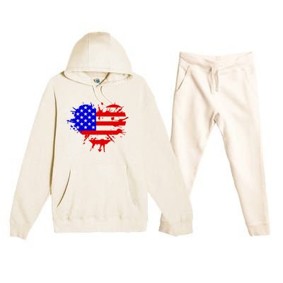 4th Of July USA Heart Premium Hooded Sweatsuit Set