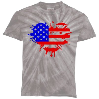 4th Of July USA Heart Kids Tie-Dye T-Shirt