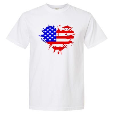 4th Of July USA Heart Garment-Dyed Heavyweight T-Shirt