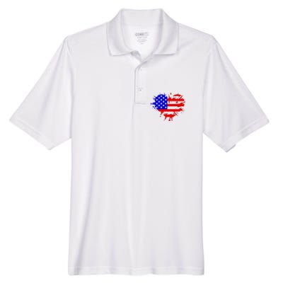 4th Of July USA Heart Men's Origin Performance Pique Polo