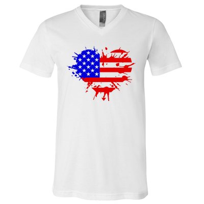 4th Of July USA Heart V-Neck T-Shirt