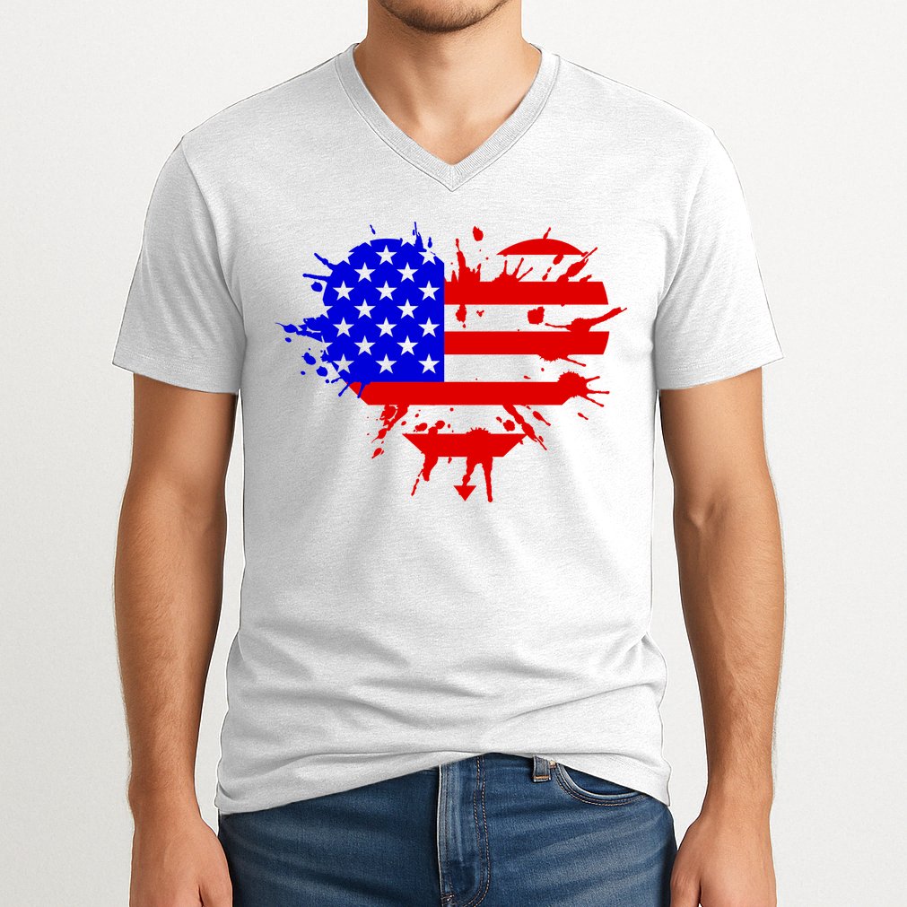 4th Of July USA Heart V-Neck T-Shirt