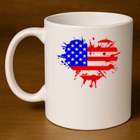 4th Of July USA Heart 11oz C Handle Ceramic Mug