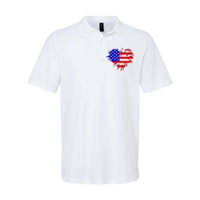 4th Of July USA Heart Softstyle Adult Sport Polo