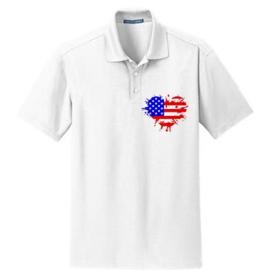 4th Of July USA Heart Dry Zone Grid Polo