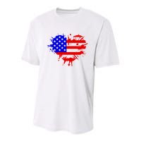 4th Of July USA Heart Youth Performance Sprint T-Shirt