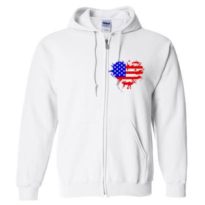 4th Of July USA Heart Full Zip Hoodie