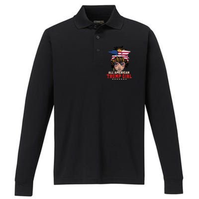 4th Of July All American Afro Trump Great Gift Performance Long Sleeve Polo