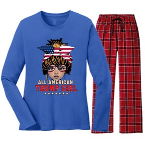 4th Of July All American Afro Trump Great Gift Women's Long Sleeve Flannel Pajama Set 