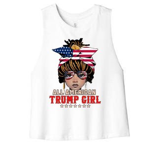 4th Of July All American Afro Trump Great Gift Women's Racerback Cropped Tank