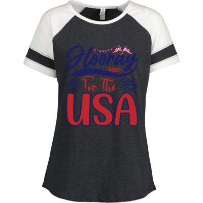 4th Of July Hooray For The Usa Patriotic Gift Enza Ladies Jersey Colorblock Tee