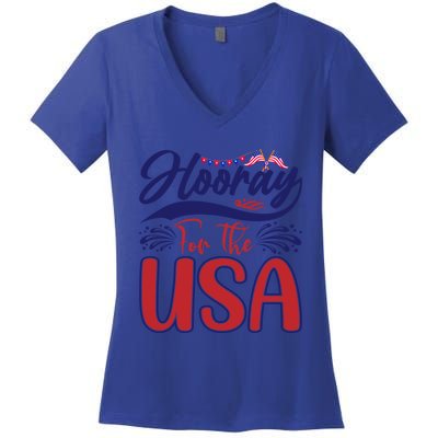 4th Of July Hooray For The Usa Patriotic Gift Women's V-Neck T-Shirt