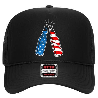 4th Of July Patriotic American Flag Beer Drinking Alcohol High Crown Mesh Back Trucker Hat