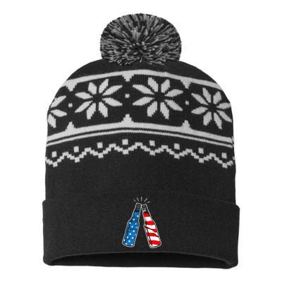 4th Of July Patriotic American Flag Beer Drinking Alcohol USA-Made Snowflake Beanie