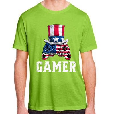 4Th Of July Video Game Controller Gamer Usa Flag Adult ChromaSoft Performance T-Shirt