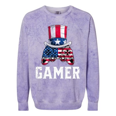 4Th Of July Video Game Controller Gamer Usa Flag Colorblast Crewneck Sweatshirt