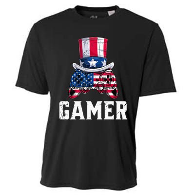 4Th Of July Video Game Controller Gamer Usa Flag Cooling Performance Crew T-Shirt