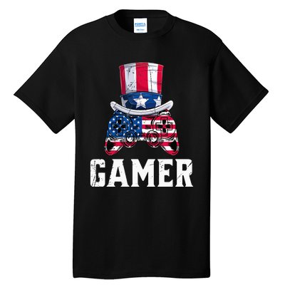 4Th Of July Video Game Controller Gamer Usa Flag Tall T-Shirt