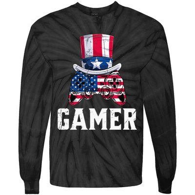 4Th Of July Video Game Controller Gamer Usa Flag Tie-Dye Long Sleeve Shirt