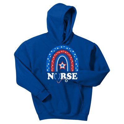 4th Of July Nurse Stethoscope Rainbow American Memorial Day Gift Kids Hoodie