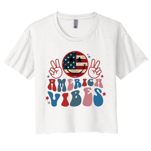 4th Of July Shirt Smile Face Independence Day Crop Top