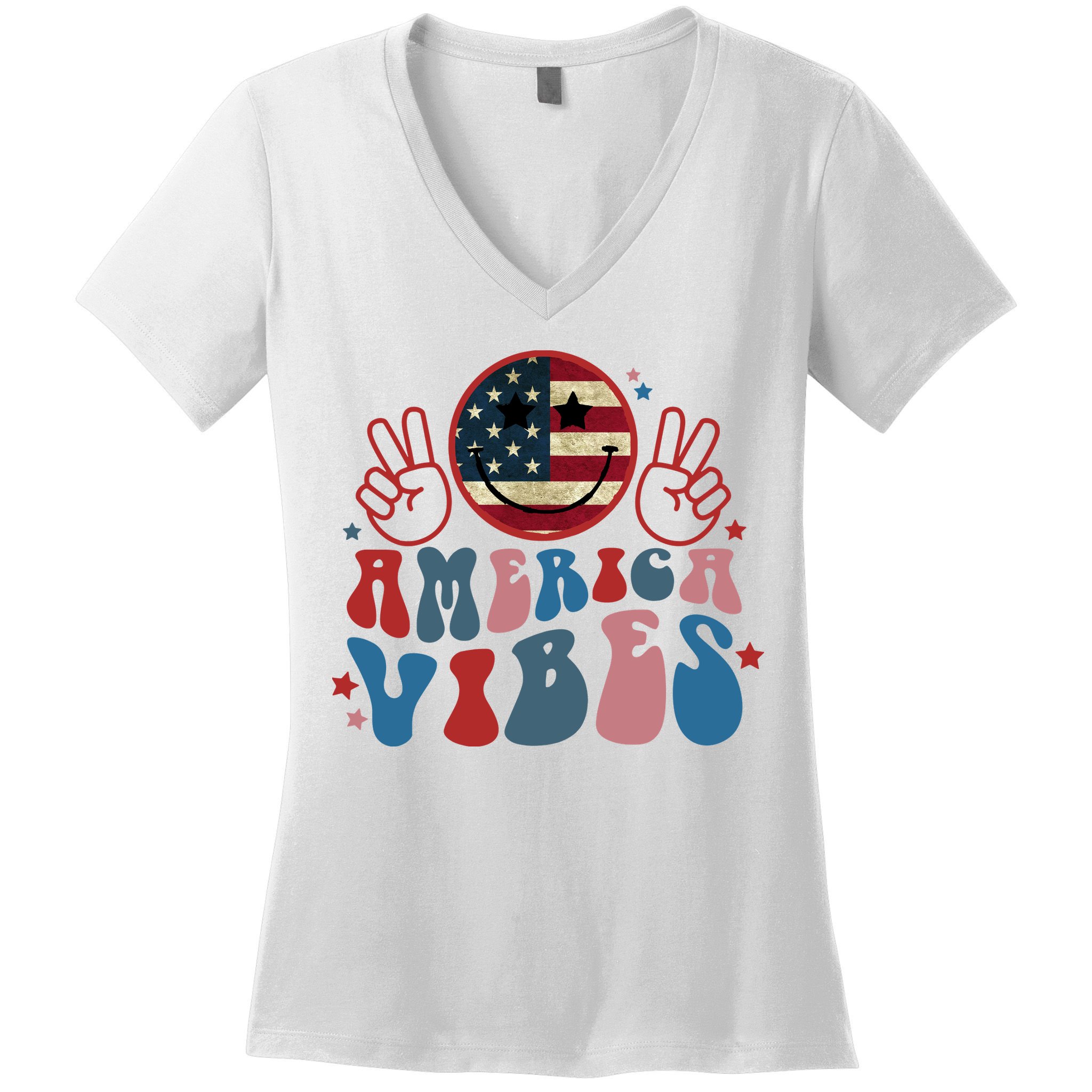 4th Of July Shirt Smile Face Independence Day Women's V-Neck T-Shirt