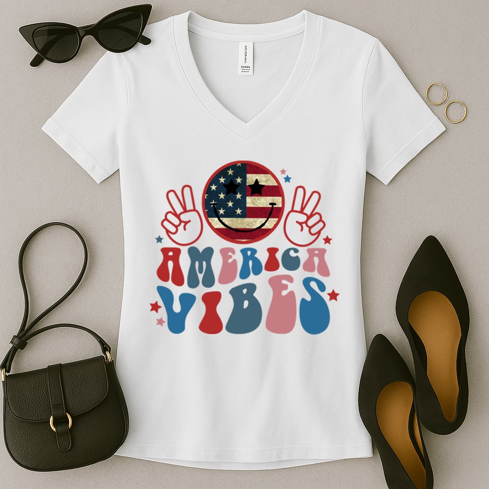 4th Of July Shirt Smile Face Independence Day Women's V-Neck T-Shirt