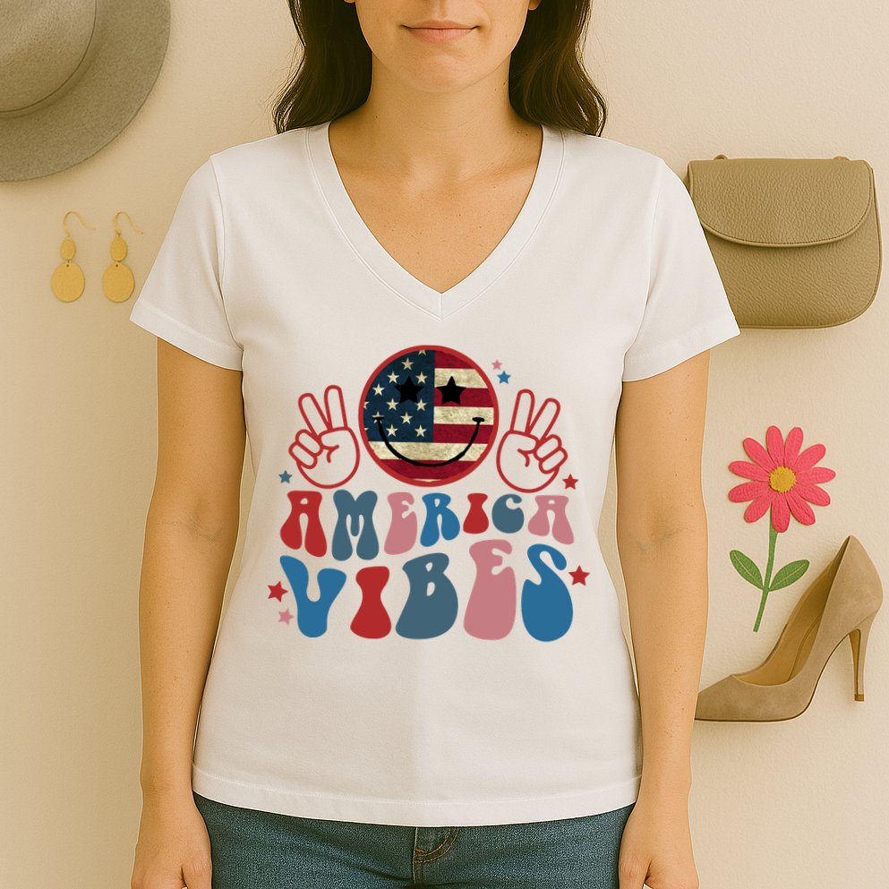 4th Of July Shirt Smile Face Independence Day Women's V-Neck T-Shirt