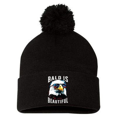 4th Of July Independence Day Bald Eagle Bald Is Beautiful Pom Pom 12in Knit Beanie