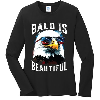 4th Of July Independence Day Bald Eagle Bald Is Beautiful Ladies Long Sleeve Shirt