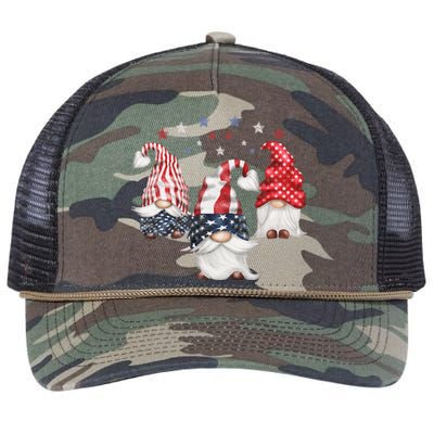 4th Of July Patriotic Gnomes Funny Cute American Usa Flag Retro Rope Trucker Hat Cap