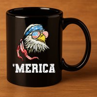 4th Of July Merica Usa Flag Bald Eagle Patriotic Veteran 11oz C Handle Ceramic Mug