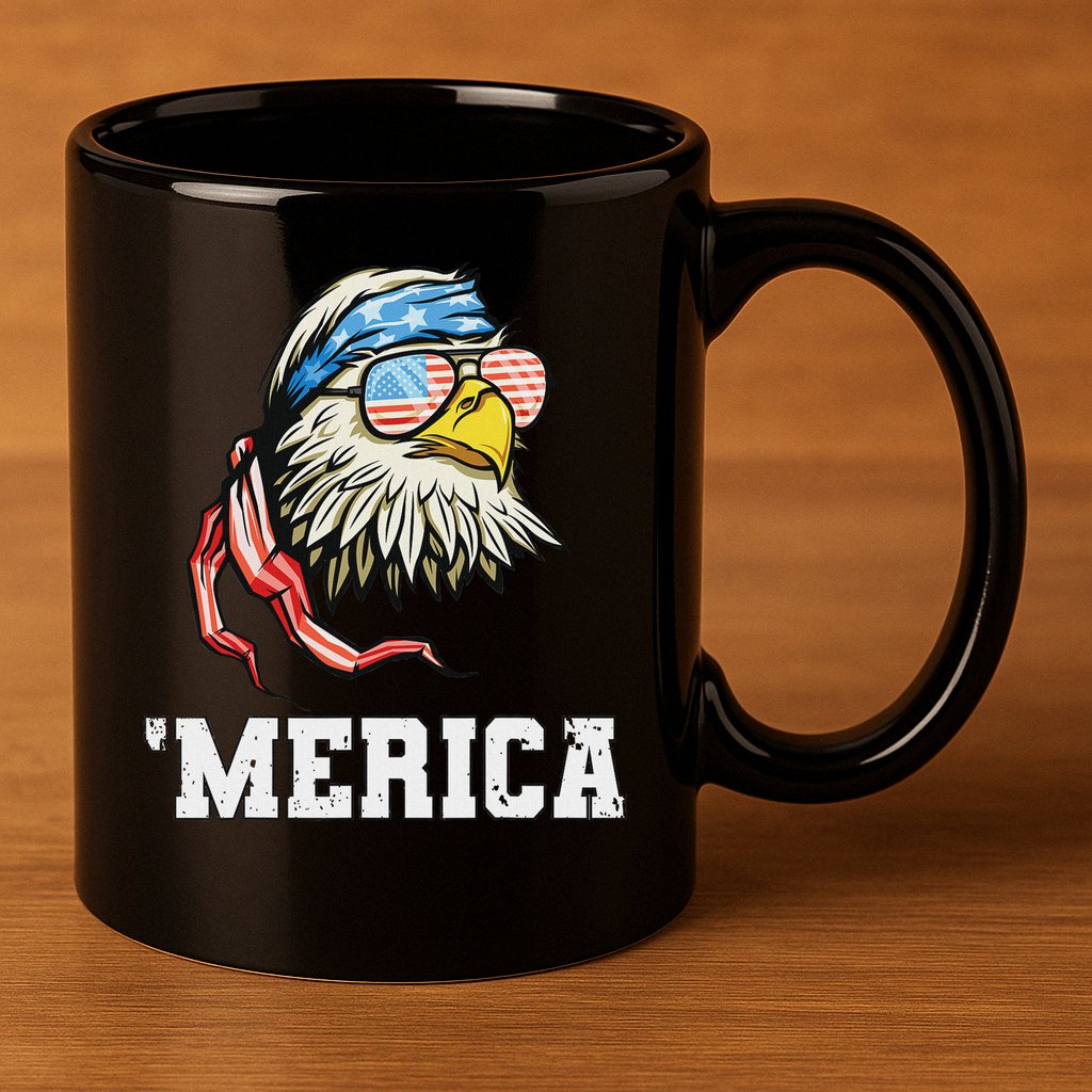 4th Of July Merica Usa Flag Bald Eagle Patriotic Veteran 11oz C Handle Ceramic Mug