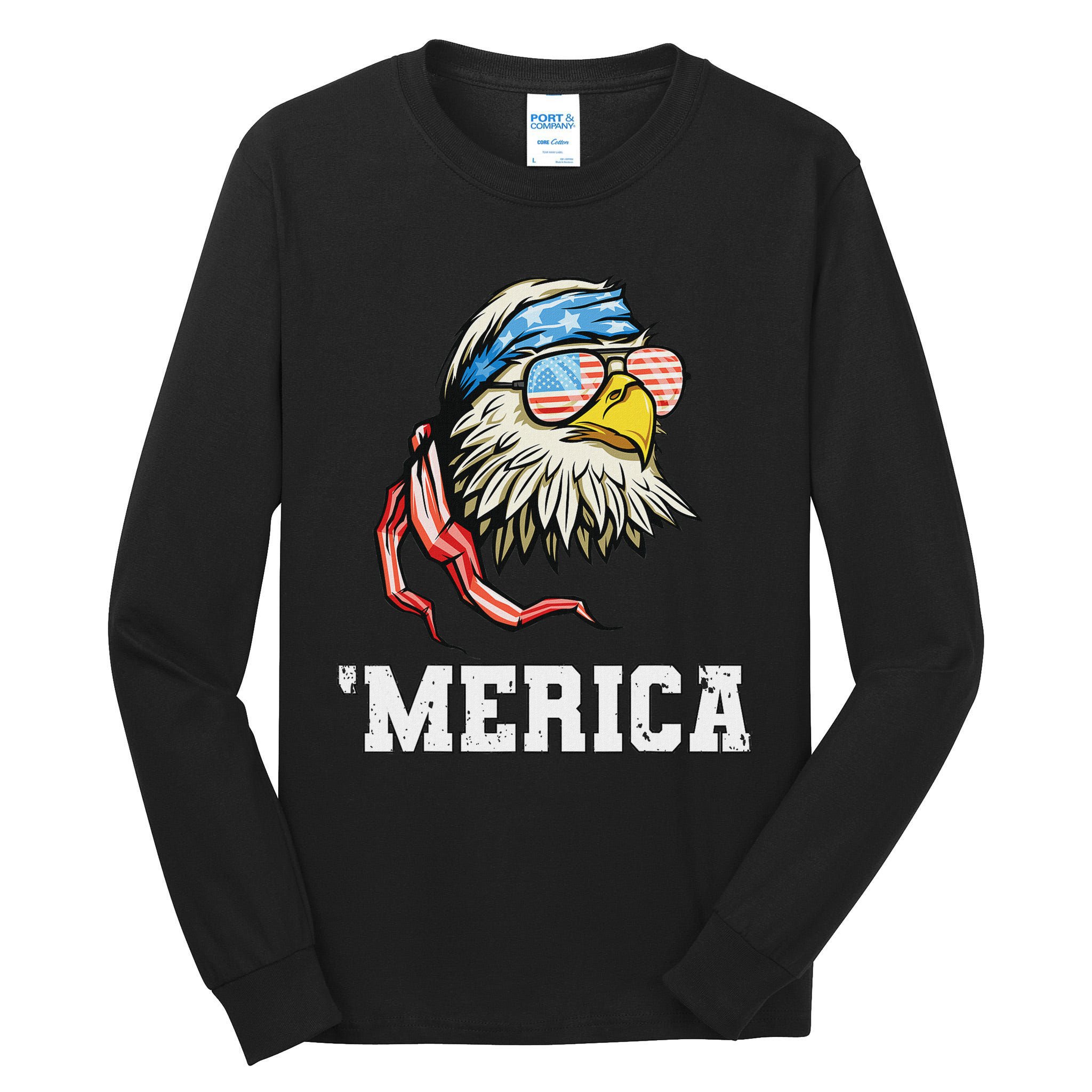 4th Of July Merica Usa Flag Bald Eagle Patriotic Veteran Tall Long Sleeve T-Shirt