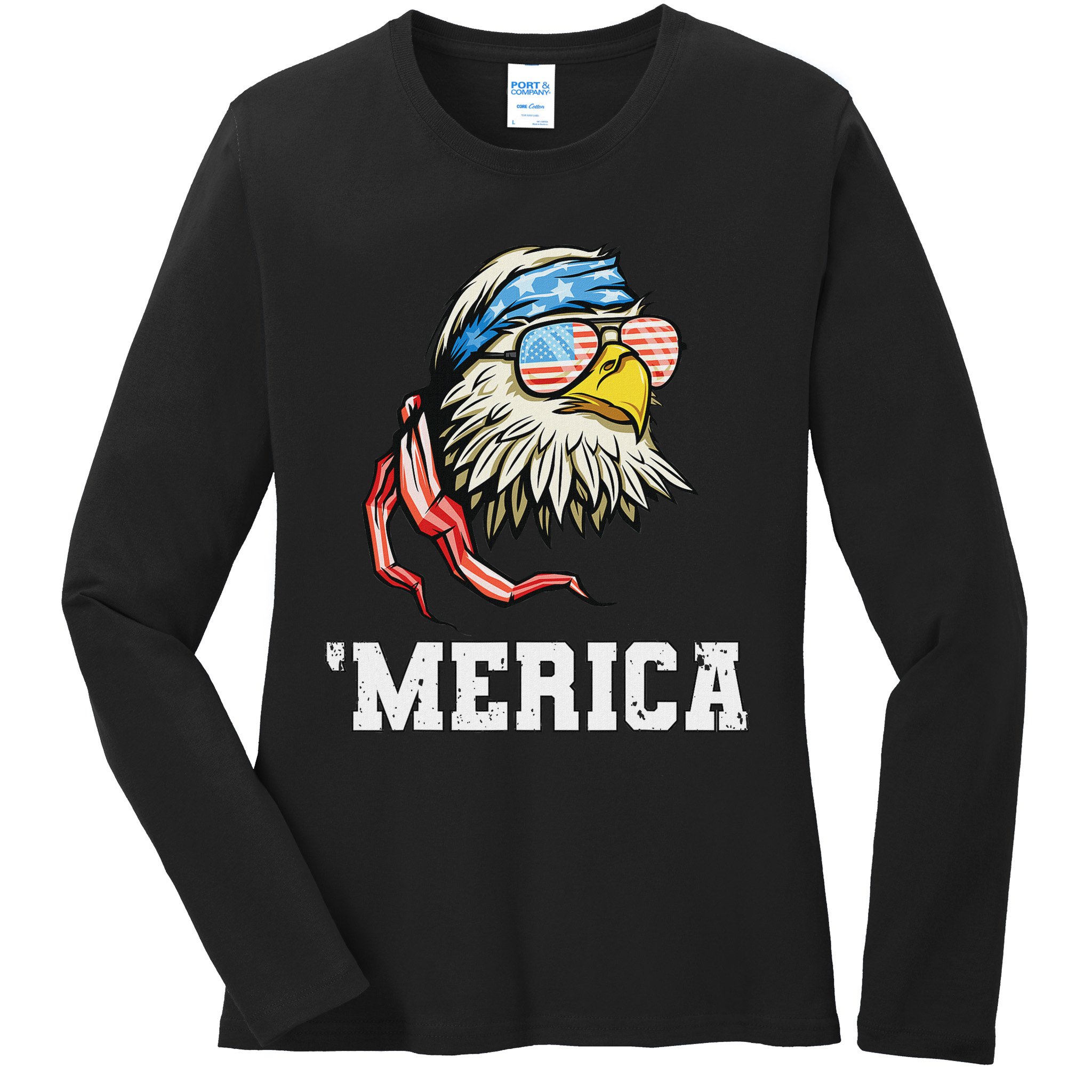 4th Of July Merica Usa Flag Bald Eagle Patriotic Veteran Ladies Long Sleeve Shirt
