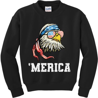 4th Of July Merica Usa Flag Bald Eagle Patriotic Veteran Kids Sweatshirt