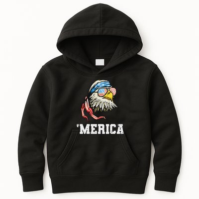 4th Of July Merica Usa Flag Bald Eagle Patriotic Veteran Kids Hoodie