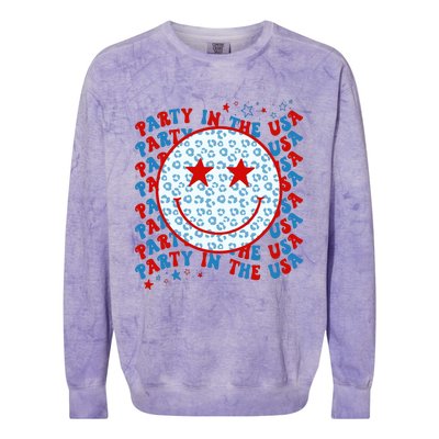 4th Of July Women Men Party In The USA Smiley Face Colorblast Crewneck Sweatshirt