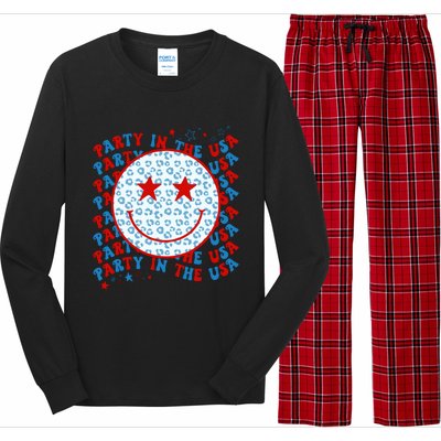 4th Of July Women Men Party In The USA Smiley Face Long Sleeve Pajama Set