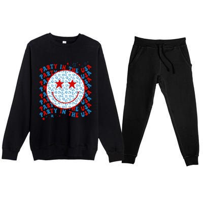 4th Of July Women Men Party In The USA Smiley Face Premium Crewneck Sweatsuit Set