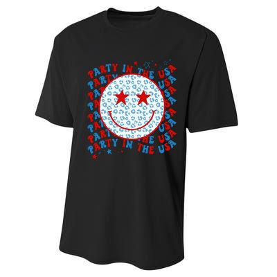 4th Of July Women Men Party In The USA Smiley Face Performance Sprint T-Shirt