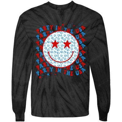 4th Of July Women Men Party In The USA Smiley Face Tie-Dye Long Sleeve Shirt