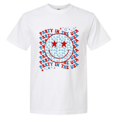 4th Of July Women Men Party In The USA Smiley Face Garment-Dyed Heavyweight T-Shirt