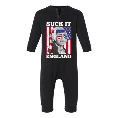 4th Of July Suck It England Washington In Patriotic Shade Infant Fleece One Piece