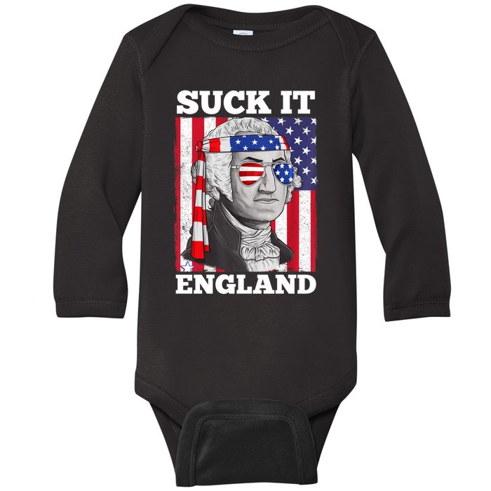 4th Of July Suck It England Washington In Patriotic Shade Baby Long Sleeve Bodysuit