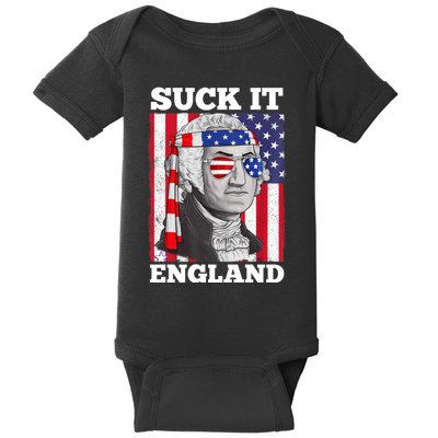 4th Of July Suck It England Washington In Patriotic Shade Baby Bodysuit