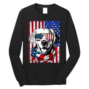 4th Of July Golden Retriever Dog American Flag Usa Patriotic Long Sleeve Shirt