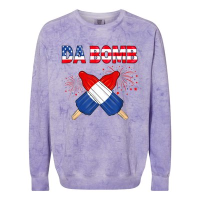 4th Of July DA Bomb Popsicle Pop You American Flag Men Women Colorblast Crewneck Sweatshirt