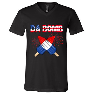 4th Of July DA Bomb Popsicle Pop You American Flag Men Women V-Neck T-Shirt